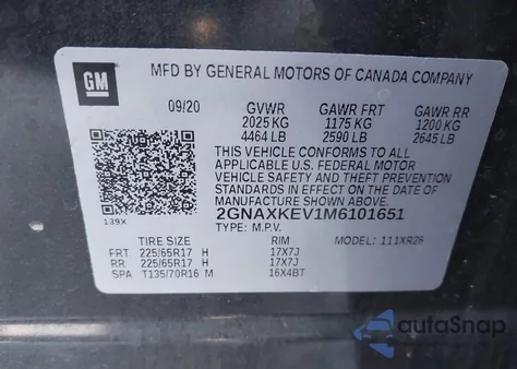 2021 Chevrolet Equinox Fwd Lt from USA, damaged, VIN 2GNAXKEV1M6101651